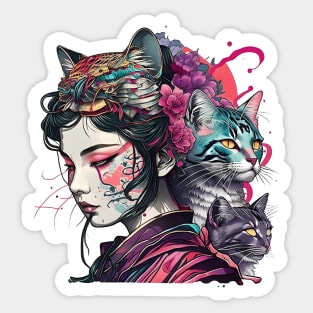 Japanese Geisha Cat Sticker